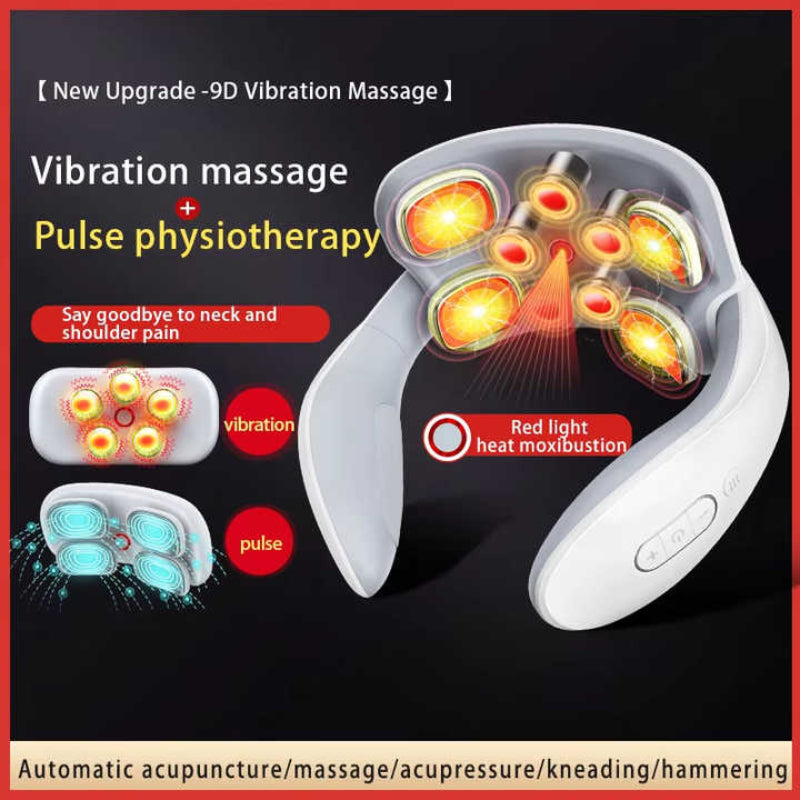 White Electric Neck Massager Intelligent Pulse Therapy With Heat And 4 Heads