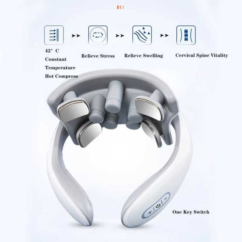White Electric Neck Massager Intelligent Pulse Therapy With Heat And 4 Heads