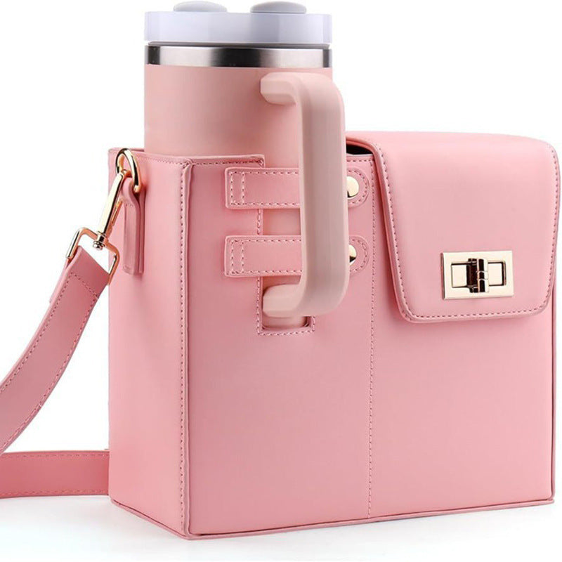 Elosung Pink Portable Beverage Bottle Cup Holder Bag | Trendy Crossbody Design For Daily Commuteino Water Cupi