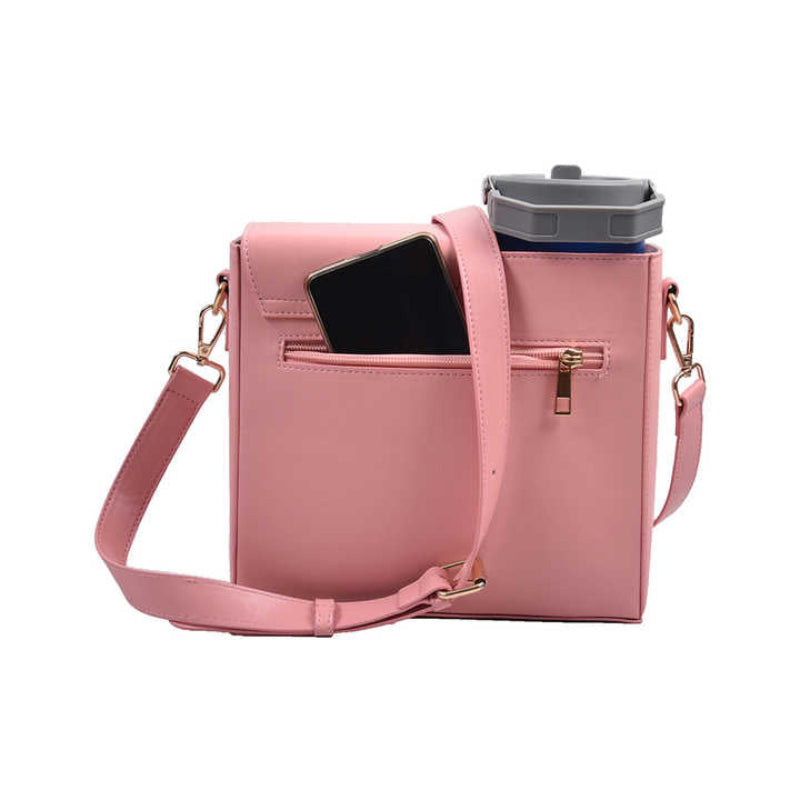 Elosung Pink Portable Beverage Bottle Cup Holder Bag | Trendy Crossbody Design For Daily Commuteino Water Cupi