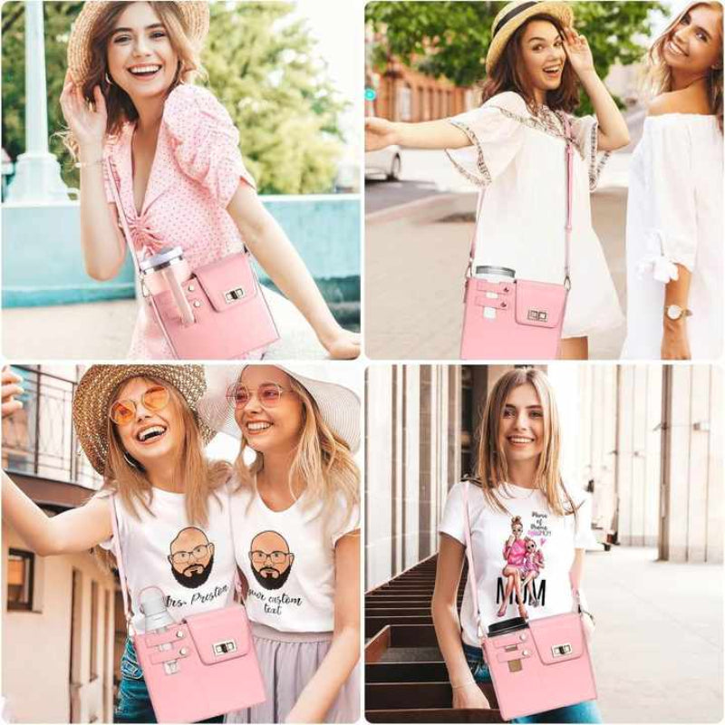 Elosung Pink Portable Beverage Bottle Cup Holder Bag | Trendy Crossbody Design For Daily Commuteino Water Cupi