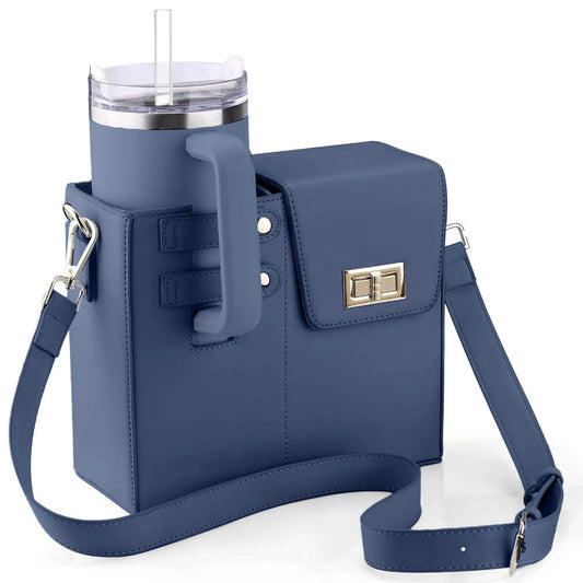 Elosung Blue Portable Beverage Bottle Cup Holder Bag | Trendy Crossbody Design For Daily Commute(No Water Cup)