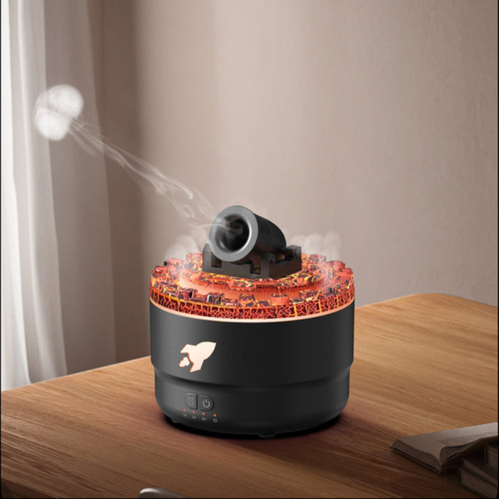Elosung Black Creative Cannon Shaped Aromatherapy Diffuser With Colorful Led Lights 280Ml Ultrasonic Humidifier Dual Mis