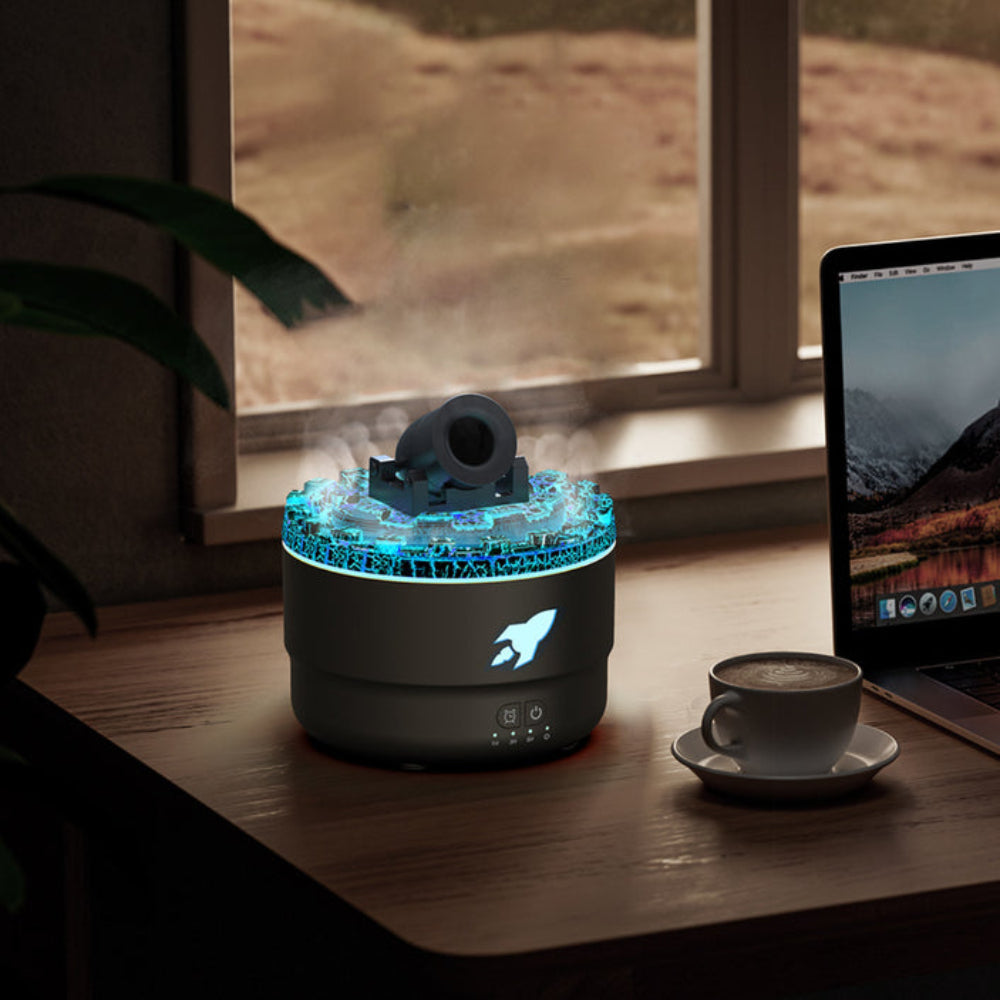 Elosung Black Creative Cannon Shaped Aromatherapy Diffuser With Colorful Led Lights 280Ml Ultrasonic Humidifier Dual Mis