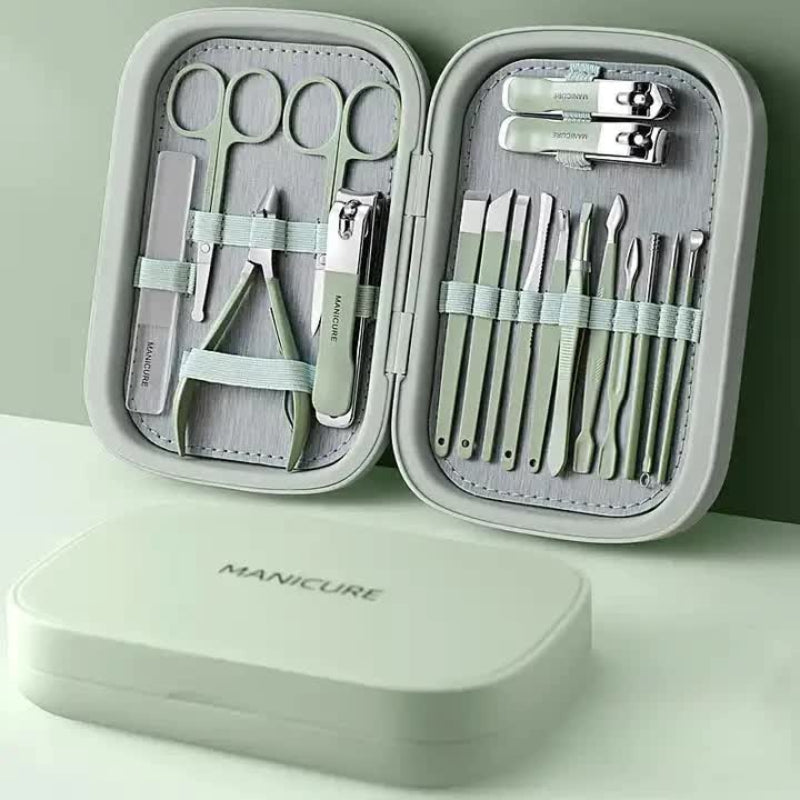 18 Piece Manicure And Pedicure Set Stainless Steel Nail Clipper Kit Professional Care Grooming Tools Compact Portable Ca