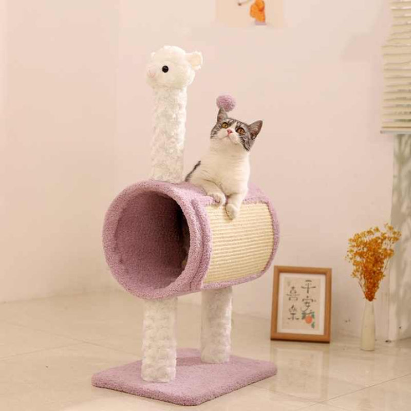 Elosung Purple Llama Themed Cat Tree With Tunnel Multi Functional Scratching Post Playhouse
