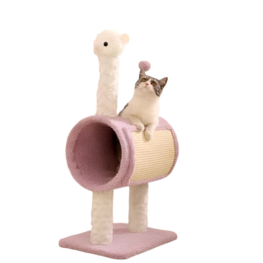 Elosung Purple Llama Themed Cat Tree With Tunnel Multi Functional Scratching Post Playhouse