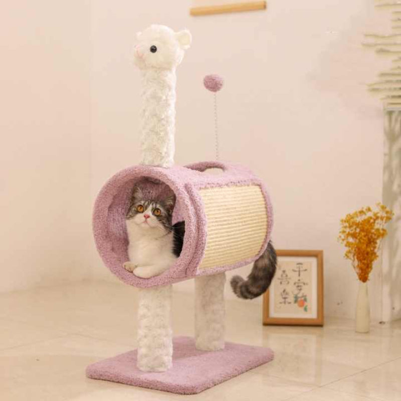 Elosung Purple Llama Themed Cat Tree With Tunnel Multi Functional Scratching Post Playhouse