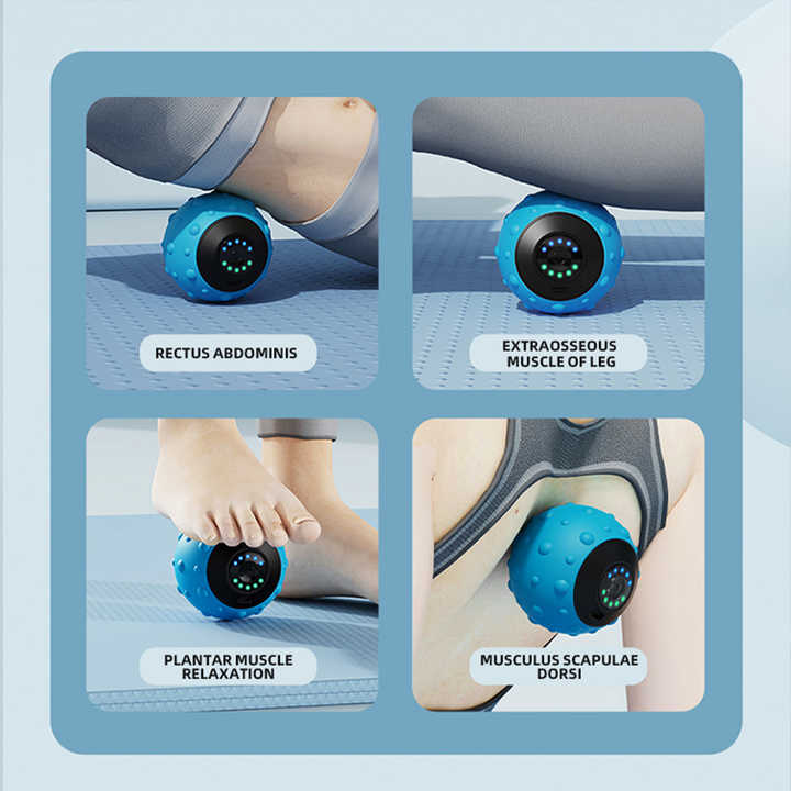 Blue Vibrating Massage Ball Deep Tissue Muscle Relaxation & Recovery Tool Portable Electric Massager With Usb Rechargeab