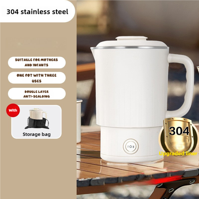 White Foldable Travel Electric Kettle 304 Stainless Steel Water Boiler