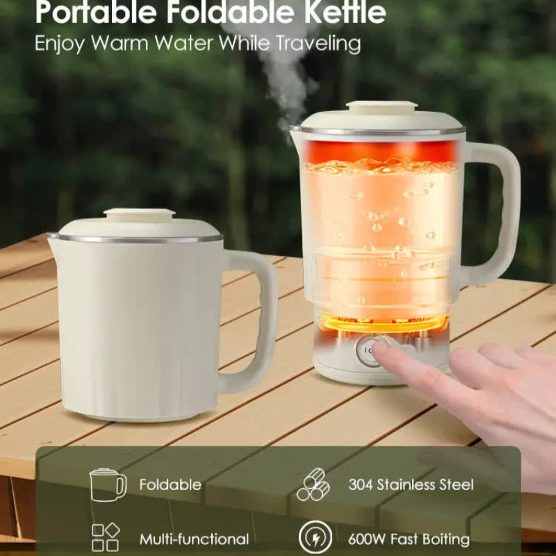 White Foldable Travel Electric Kettle 304 Stainless Steel Water Boiler