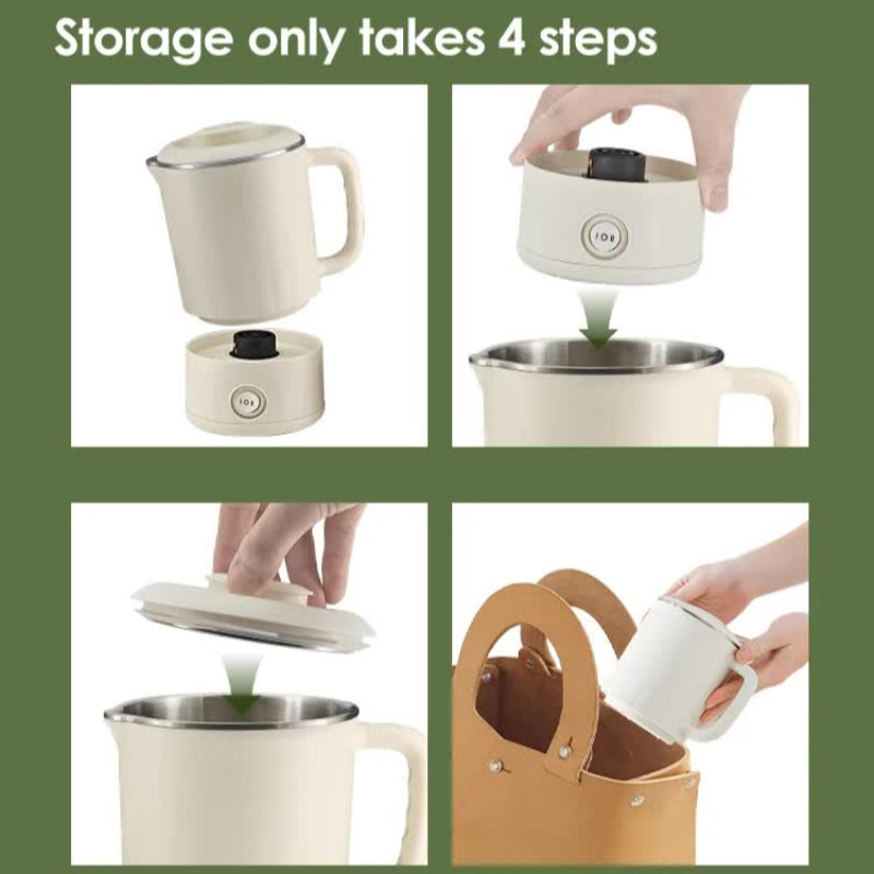 White Foldable Travel Electric Kettle 304 Stainless Steel Water Boiler