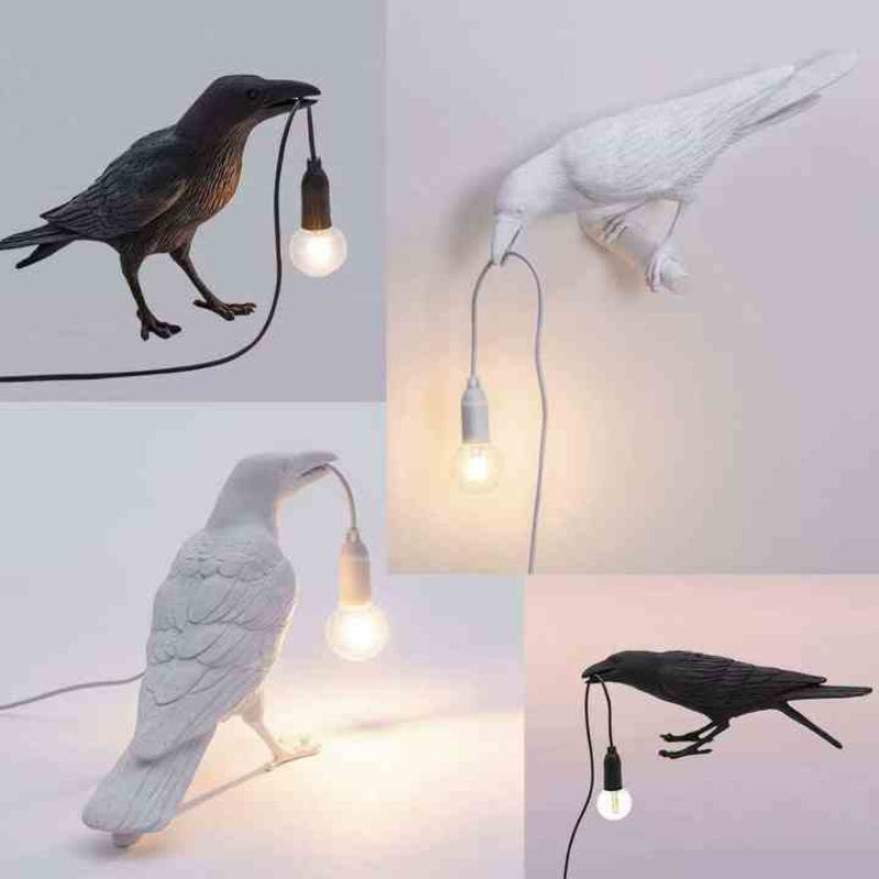 Black Bird Right Wall Lamp Nordic Resin Creative Animal Bedside Decorative Usb Night Light Stylish Perched For Bedroom A
