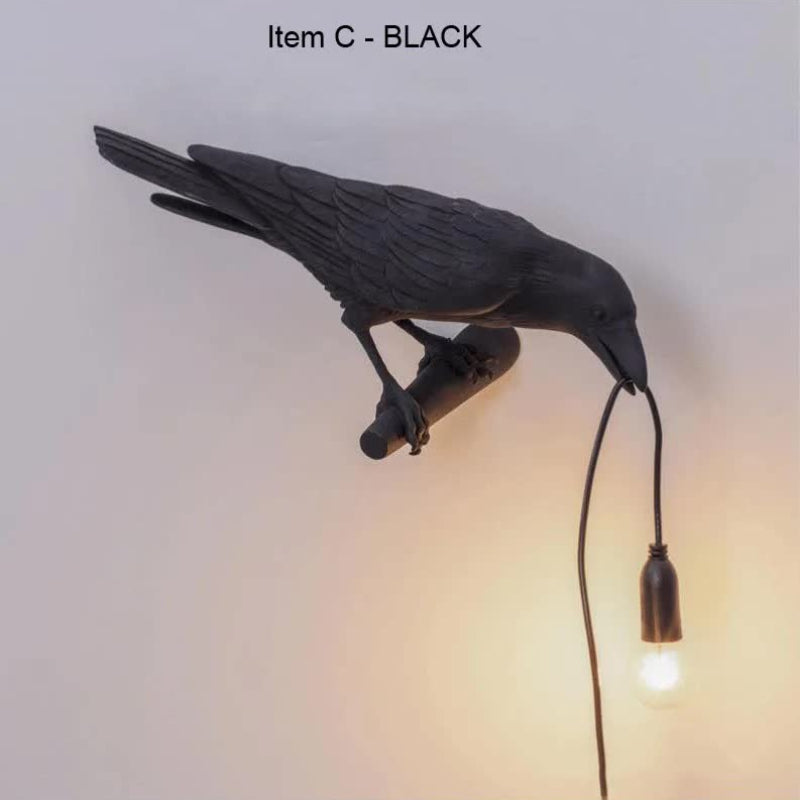 Black Bird Left Wall Lamp Nordic Resin Creative Animal Bedside Decorative Usb Night Light Stylish Perched For Bedroom An