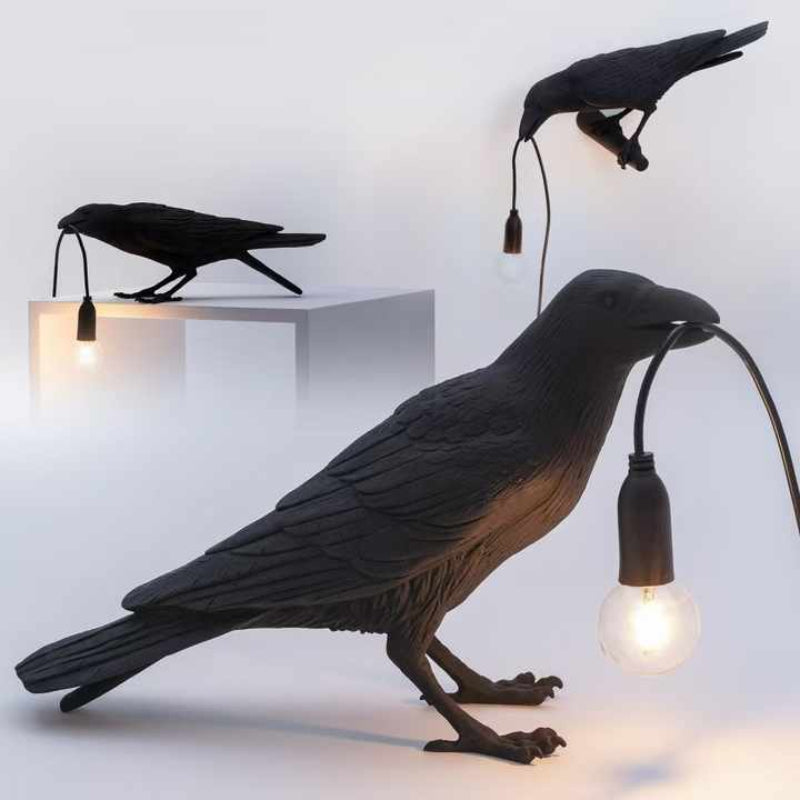 Black Bird Standing Shape Nordic Resin Wall Lamp Creative Animal Bedside Decorative Usb Night Light Stylish Perched For