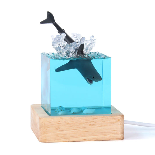 Elosung Megalodon Shark Handcrafted Ocean Resin Whale Night Light Unique Home Decor Table Lamp