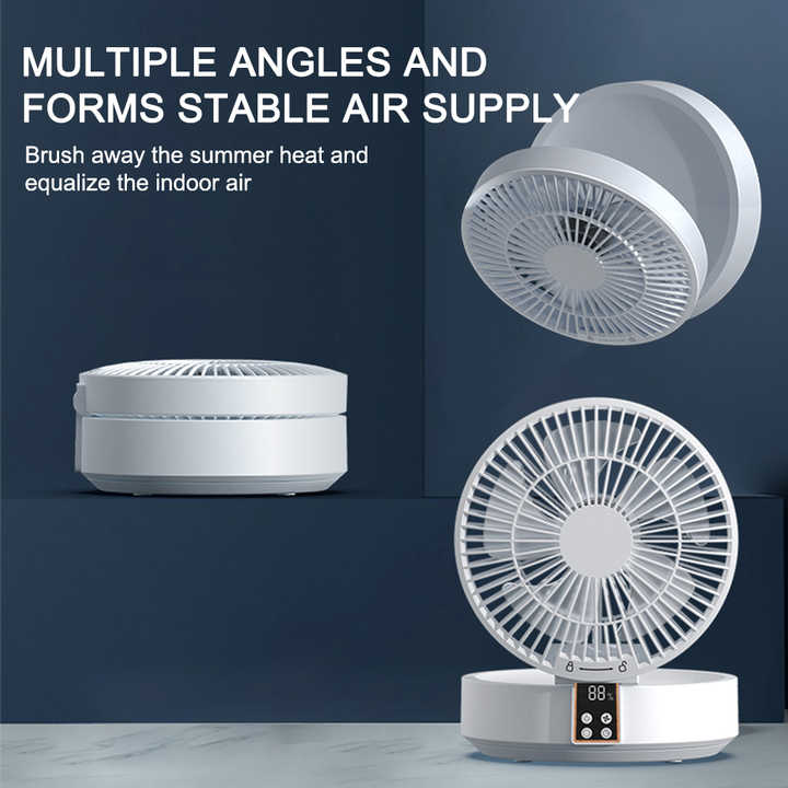 Elosung White Remote Control Wall Mount Foldable Mini Usb Fan With Night Light Digital Display
