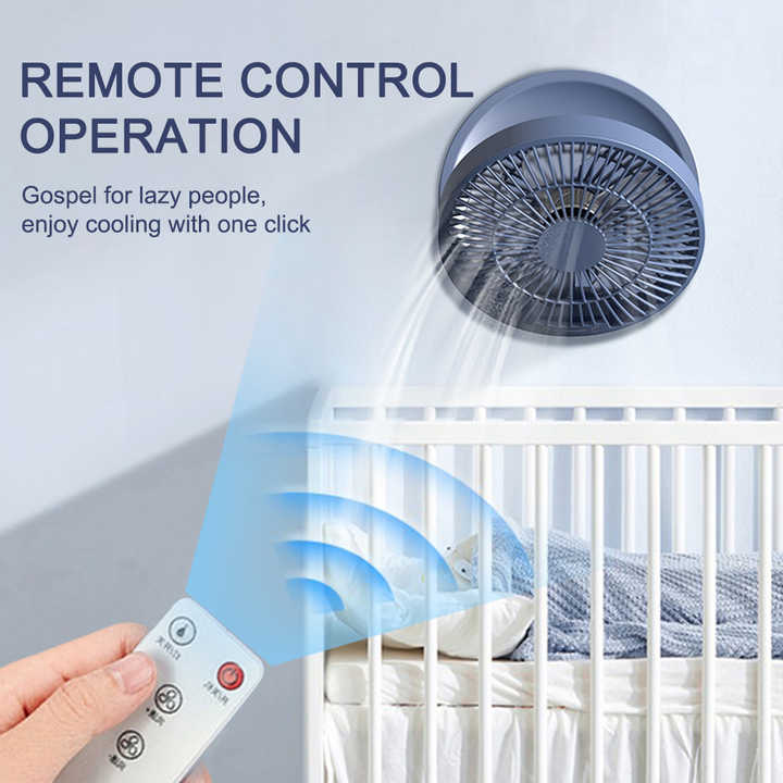 Elosung White Remote Control Wall Mount Foldable Mini Usb Fan With Night Light Digital Display