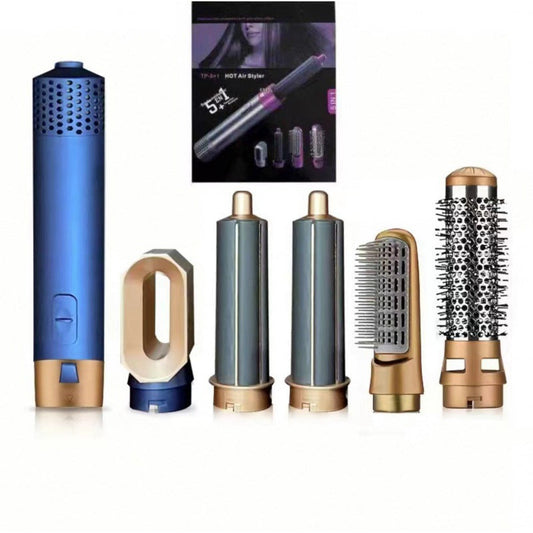 Blue 5 In 1 Hot Air Styler Automatic Hair Curling Straightening Brush With Leafless Dryer