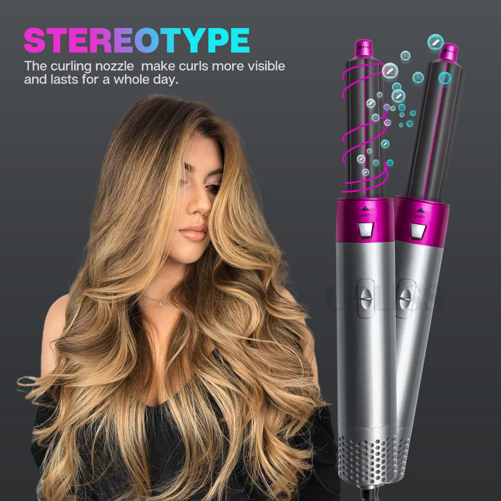 Blue 5 In 1 Hot Air Styler Automatic Hair Curling Straightening Brush With Leafless Dryer