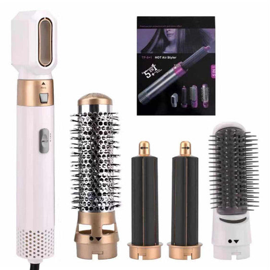 White 5 In 1 Hot Air Styler Automatic Hair Curling Straightening Brush With Leafless Dryer