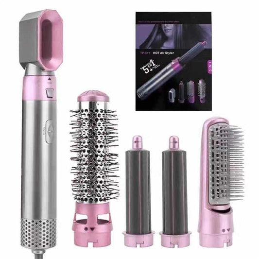 Pink 5 In 1 Hot Air Styler Automatic Hair Curling Straightening Brush With Leafless Dryer