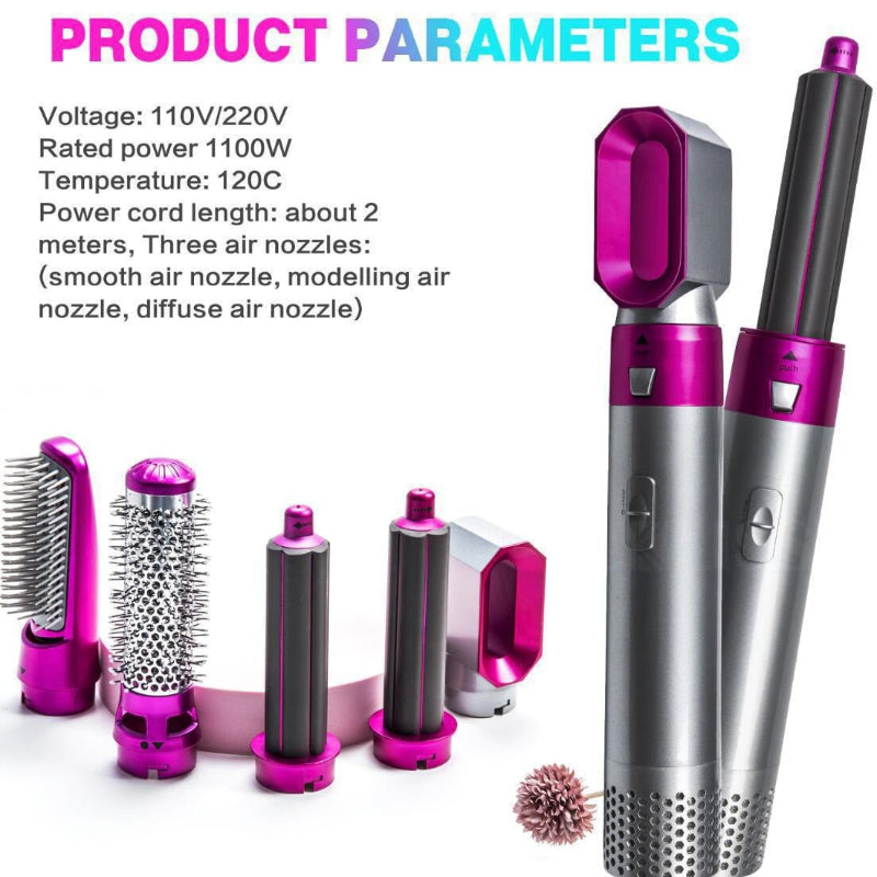 Purple 5 In 1 Hot Air Styler Automatic Hair Curling Straightening Brush With Leafless Dryer