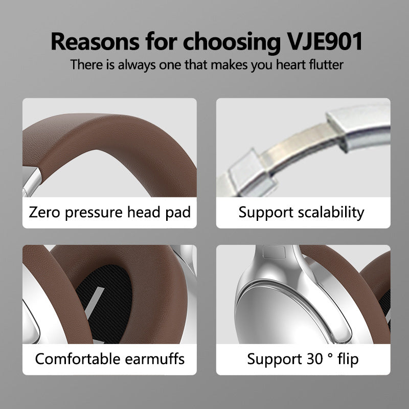Elosung Silver Vje901 Wireless Bluetooth Over Ear Headphones With Active Noise Cancelling