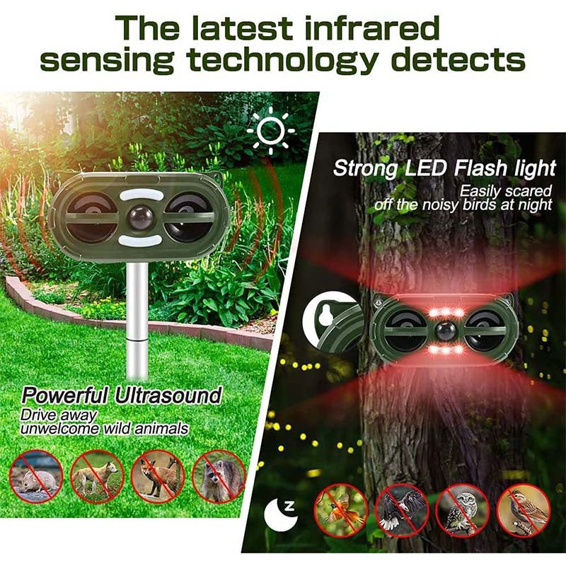 Elosung Solar Powered Ultrasonic Animal Repellent Outdoor Waterproof Pest Deterrent For Rodents Birds More