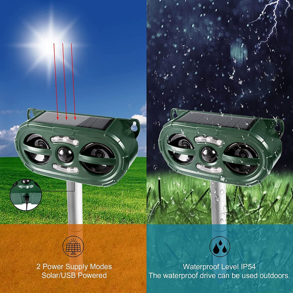 Elosung Solar Powered Ultrasonic Animal Repellent Outdoor Waterproof Pest Deterrent For Rodents Birds More