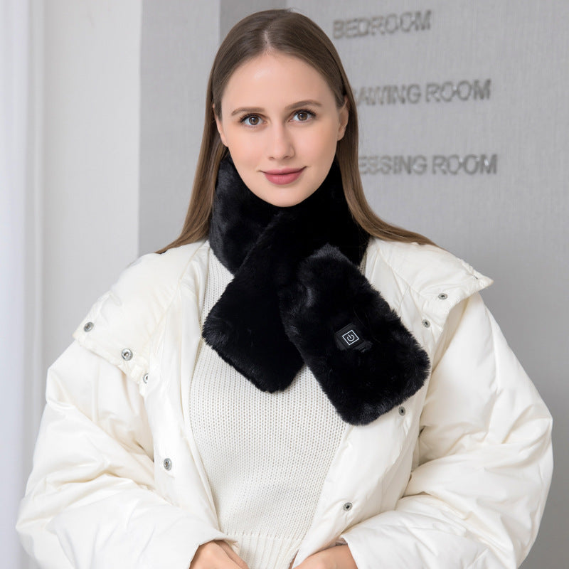 Black Electric Heated Scarf With Plush Fabric 3 Settings