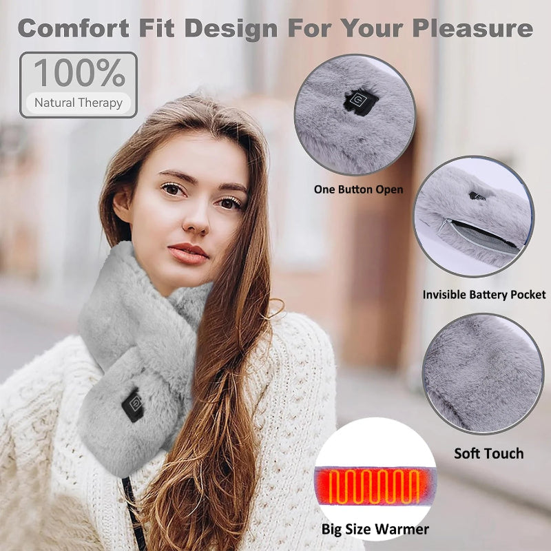 Black Electric Heated Scarf With Plush Fabric 3 Settings
