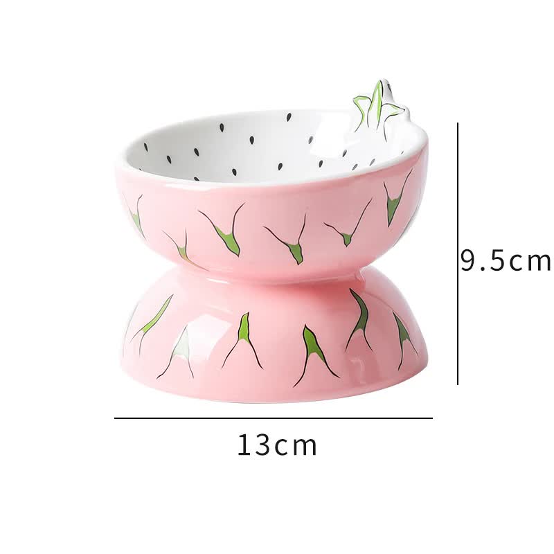Ceramic Elevated Pet Food Bowl Cute Pitaya Pattern Design For Cats And Small Dogs