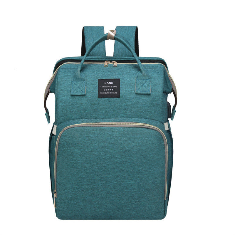 Multifunctional Diaper Backpack with Mosquito Net and Insulated Pockets Green