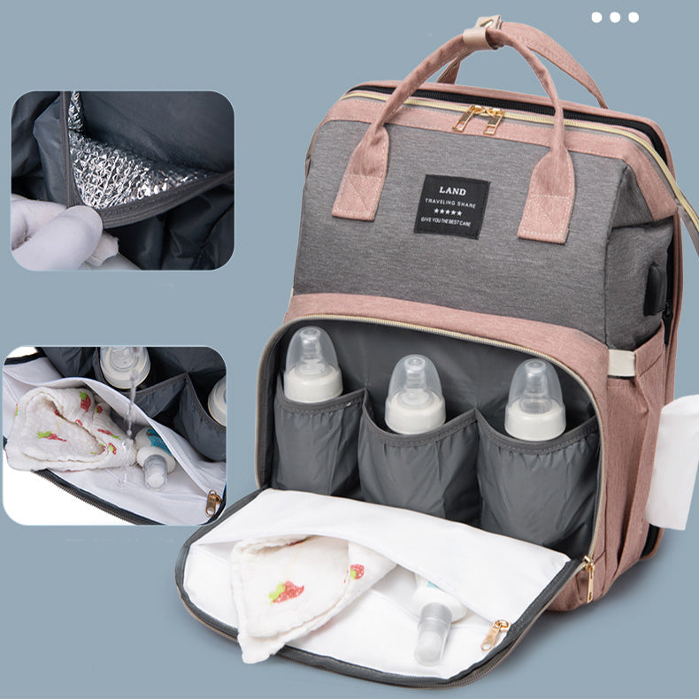 Multifunctional Diaper Backpack with Mosquito Net and Insulated Pockets Green