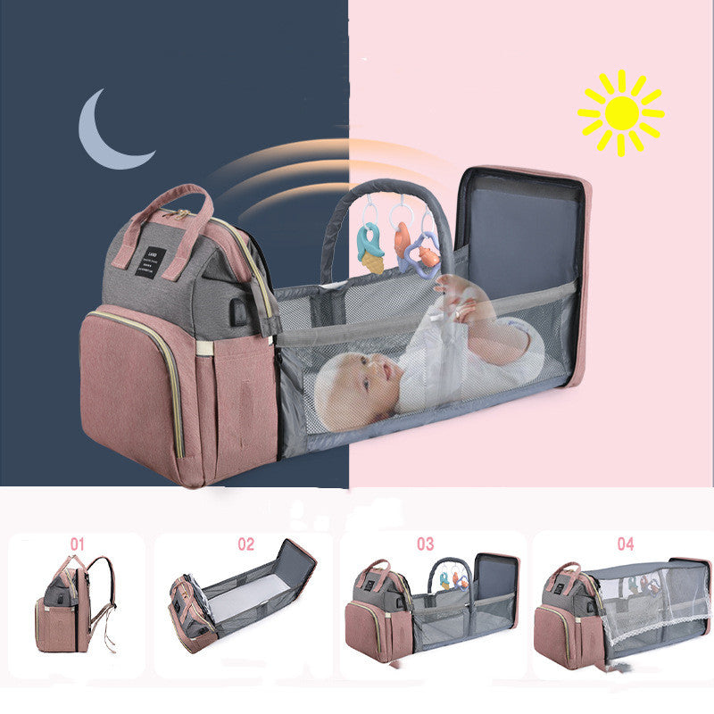 Multifunctional Diaper Backpack with Mosquito Net and Insulated Pockets Green