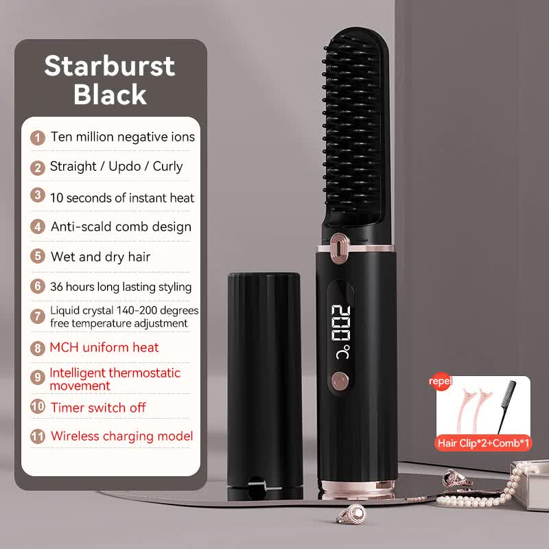 Elosung Cordless Hair Straightener Brush With Adjustable Temperature Black