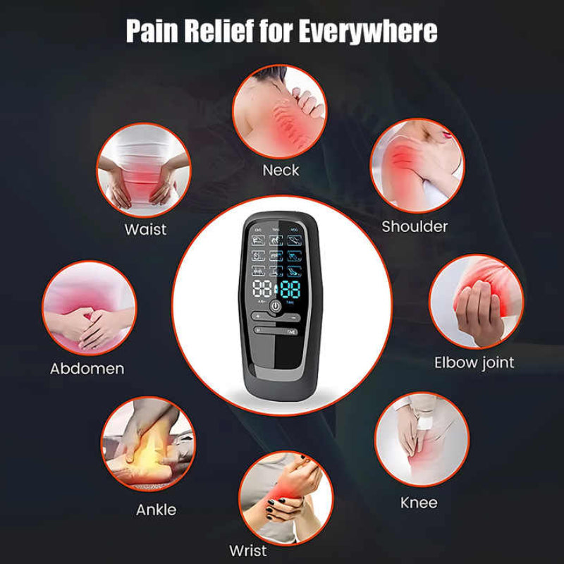 Dual Output Ems / Tens Massage Device With 9 Modes And Type C Charging 8 Adhesive Pads