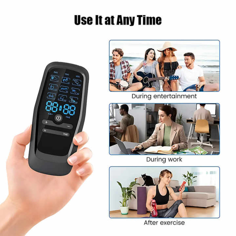 Dual Output Ems / Tens Massage Device With 9 Modes And Type C Charging 8 Adhesive Pads