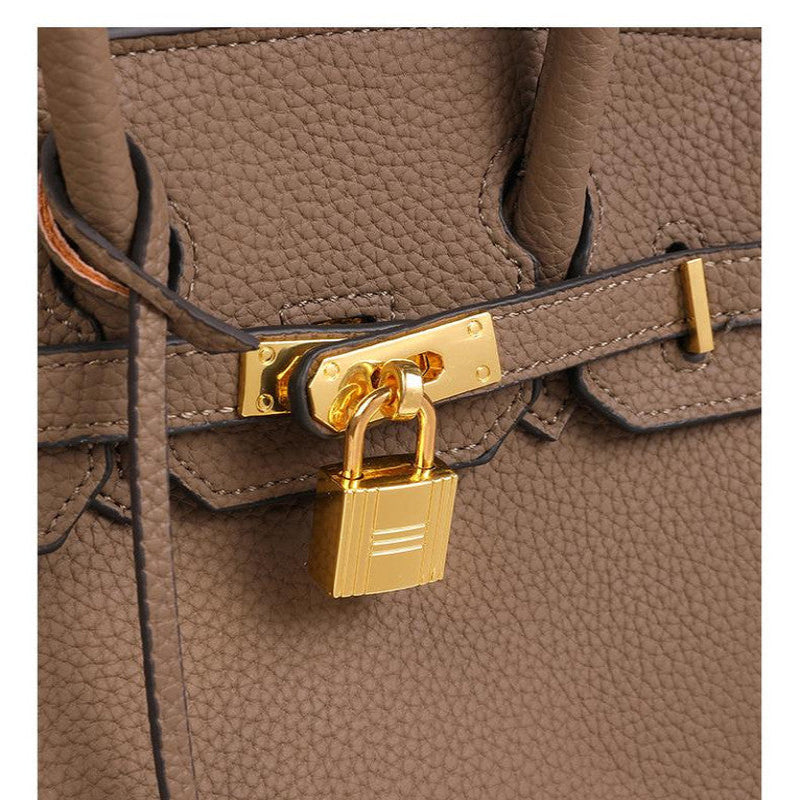 Elosung Black Elegant Pu Leather Handbag With Lock Decoration Structured Tote Bag For Women