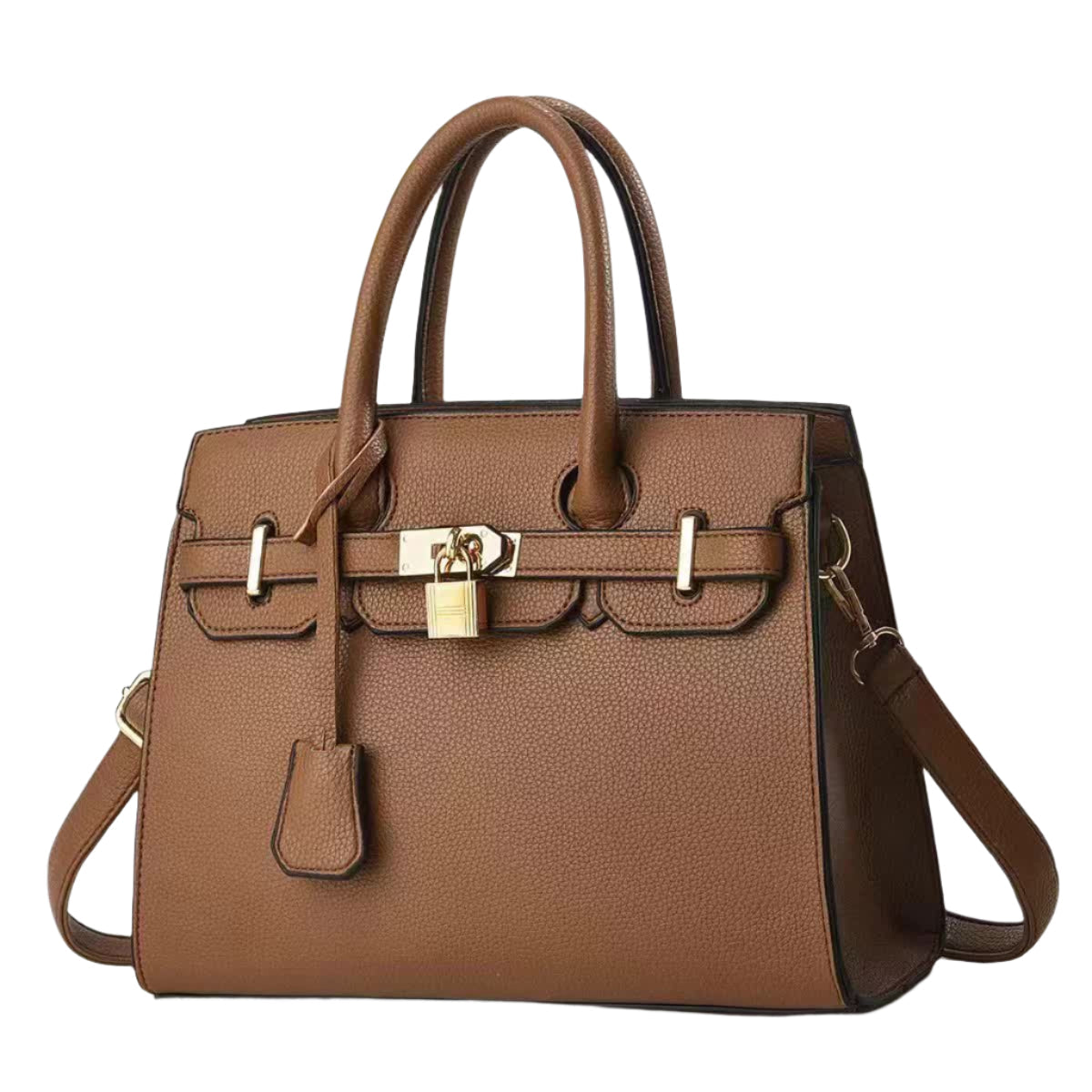 Elosung Coffee Elegant Pu Leather Handbag With Lock Decoration Structured Tote Bag For Women