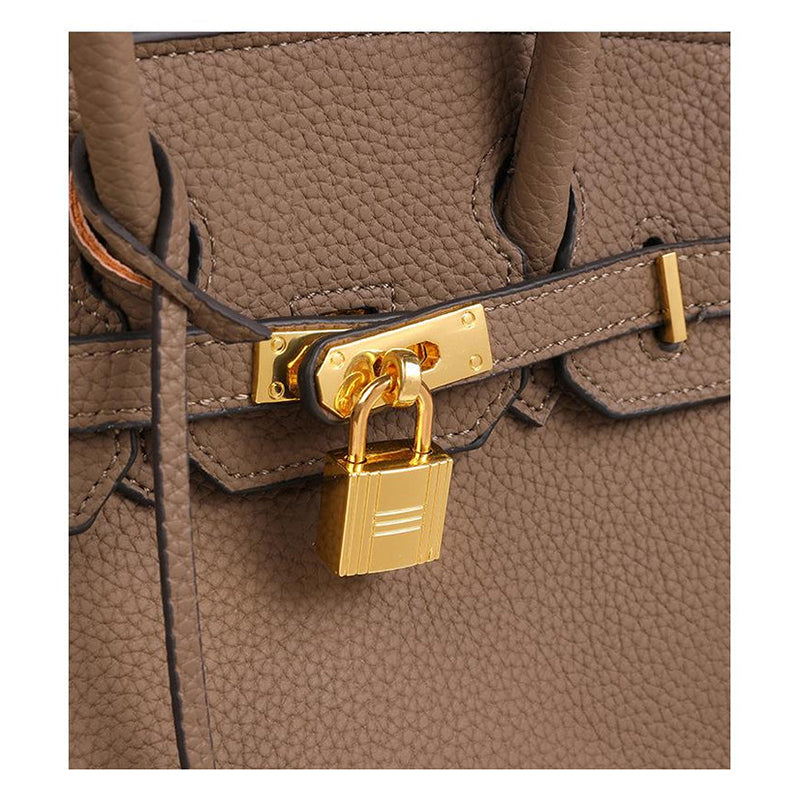 Elosung Coffee Elegant Pu Leather Handbag With Lock Decoration Structured Tote Bag For Women