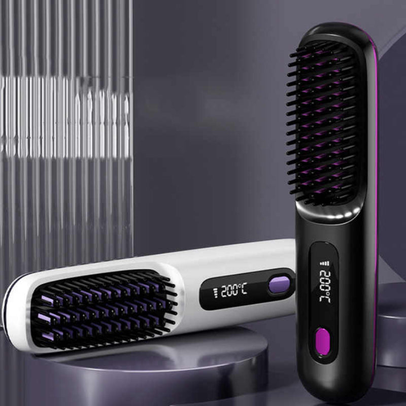 Elosung Purple Wireless Hair Straightening Brush Compact Rechargeable Styling Tool