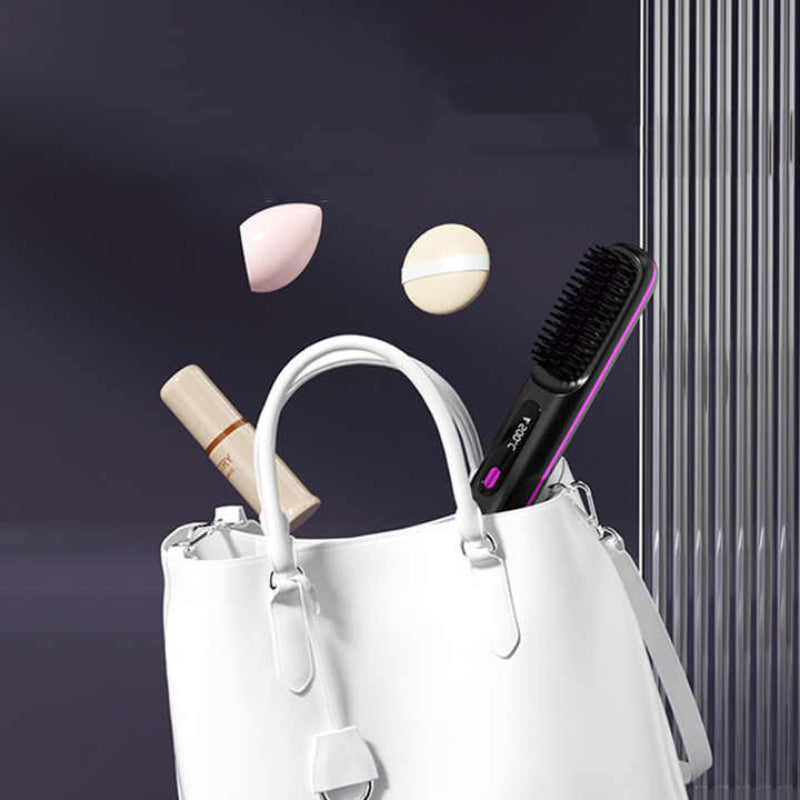 Elosung Purple Wireless Hair Straightening Brush Compact Rechargeable Styling Tool