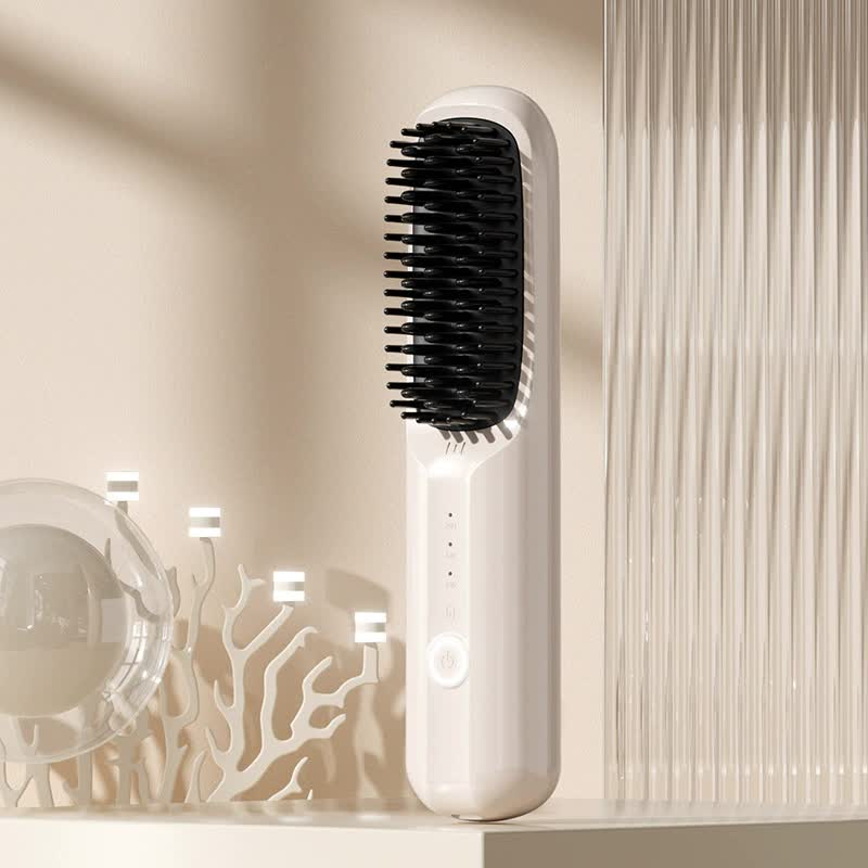 Elosung Off White Rechargeable Wireless Hair Straightening Brush Sleek Styling Tool