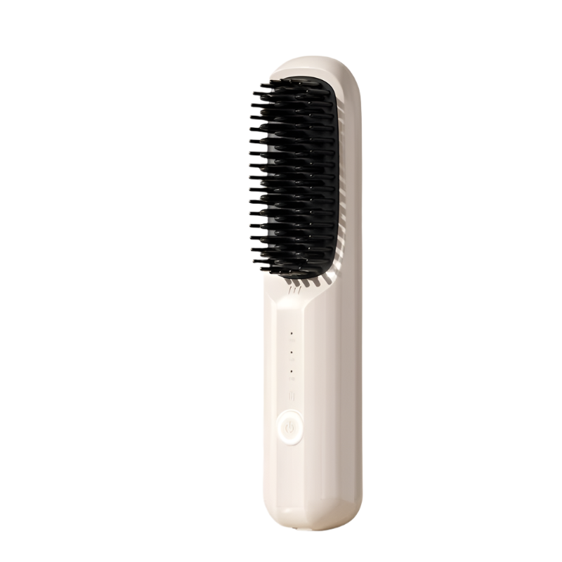 Elosung Off White Rechargeable Wireless Hair Straightening Brush Sleek Styling Tool