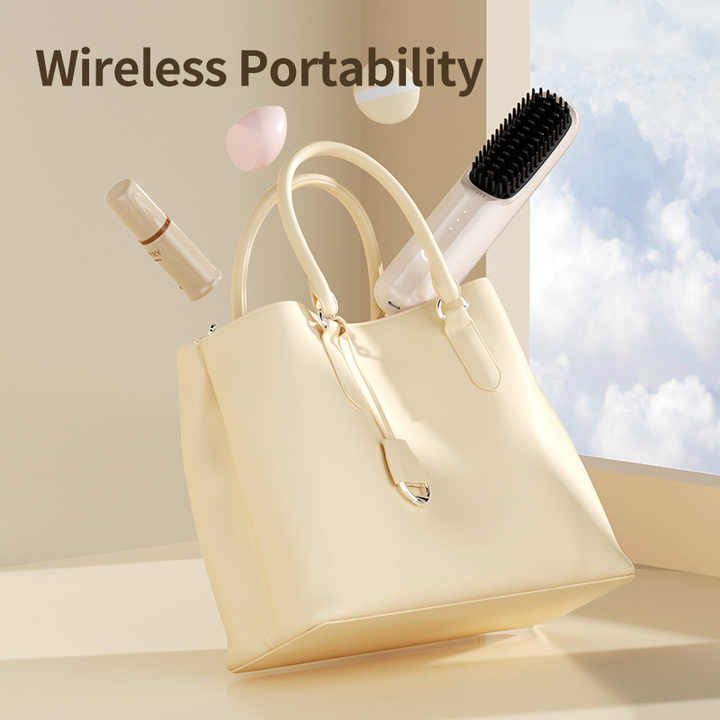 Elosung Off White Rechargeable Wireless Hair Straightening Brush Sleek Styling Tool