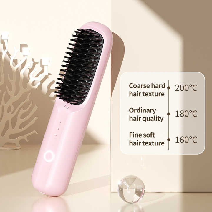 Elosung Off White Rechargeable Wireless Hair Straightening Brush Sleek Styling Tool