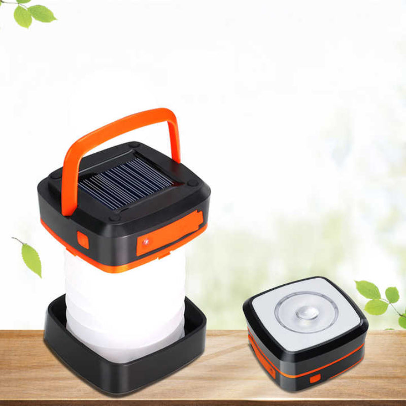 Orange Collapsible Portable Solar Led Camping Lantern With Usb Charging