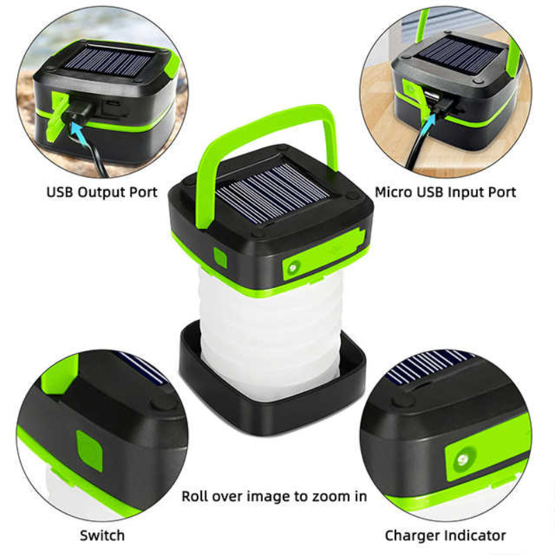 Orange Collapsible Portable Solar Led Camping Lantern With Usb Charging